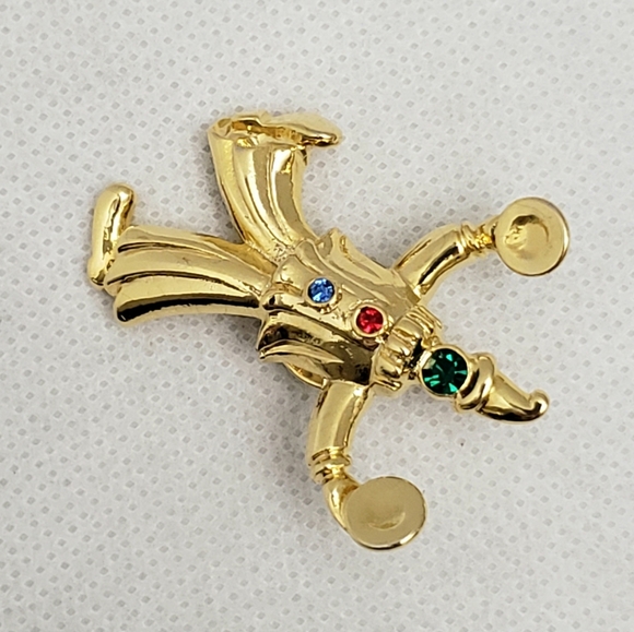 Vintage JJ Gold Rhinestone Clown Dancing Clashing Cymbals Tack Pin - Picture 3 of 10